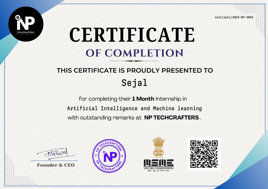 NP TechCrafters MSME Certificate